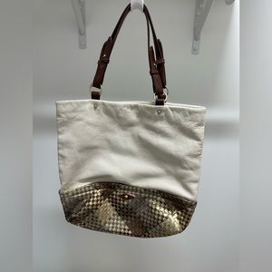 Elliot Lucca White Bag - brown and gold accents